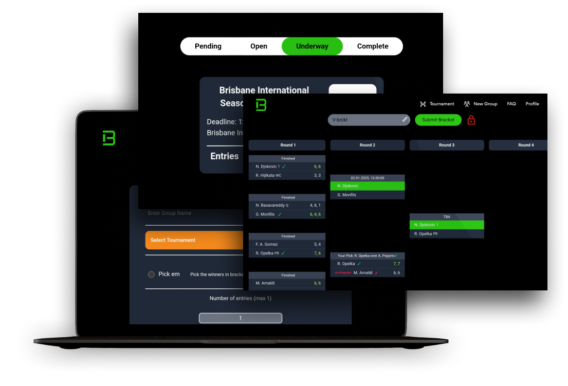 Tennis bracket challenge platform interface